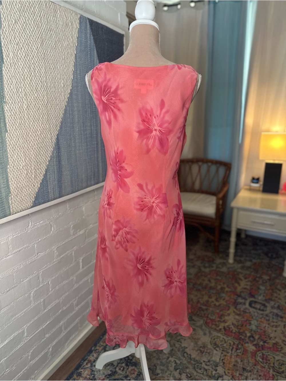 Studio 1 Pink Hibiscus 90s Style Sleeveless Dress - Picture 9 of 14